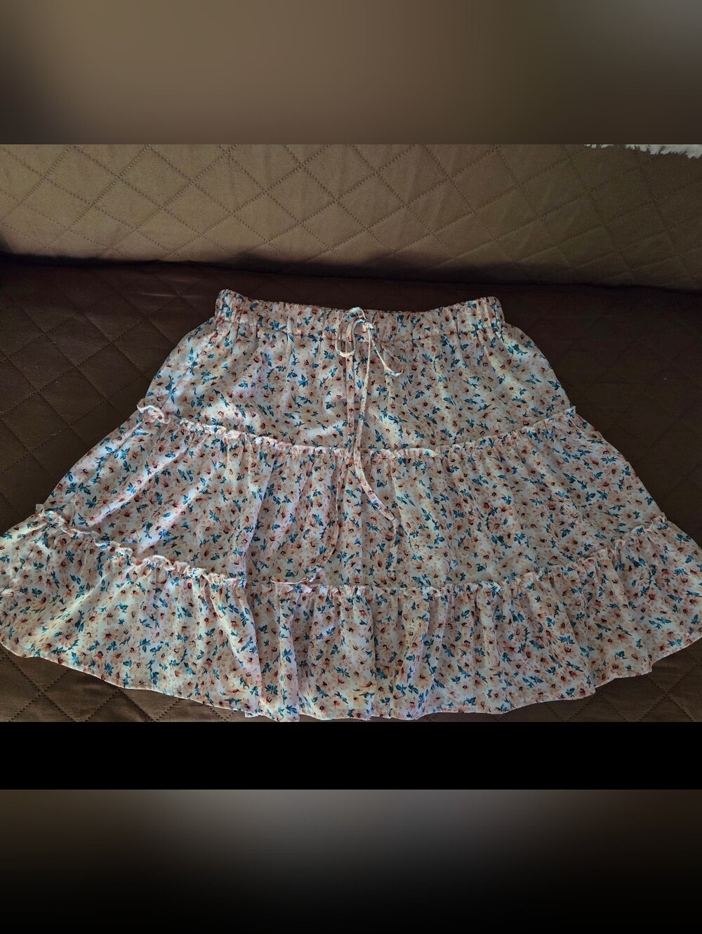 SHEIN White Floral Tiered A-Line Skirt with Blue & Pink Accents